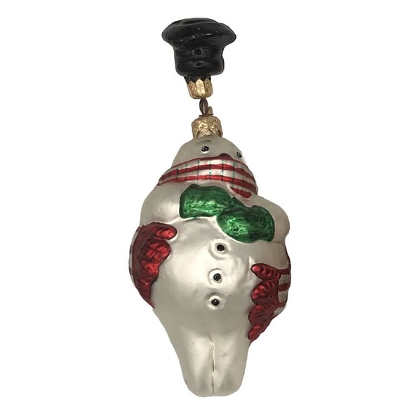 Set 2 HTF VTG Dept 56 Snowman Dangle Hat Mercury Glass Christmas Ornament Poland - Picture 6 of 7